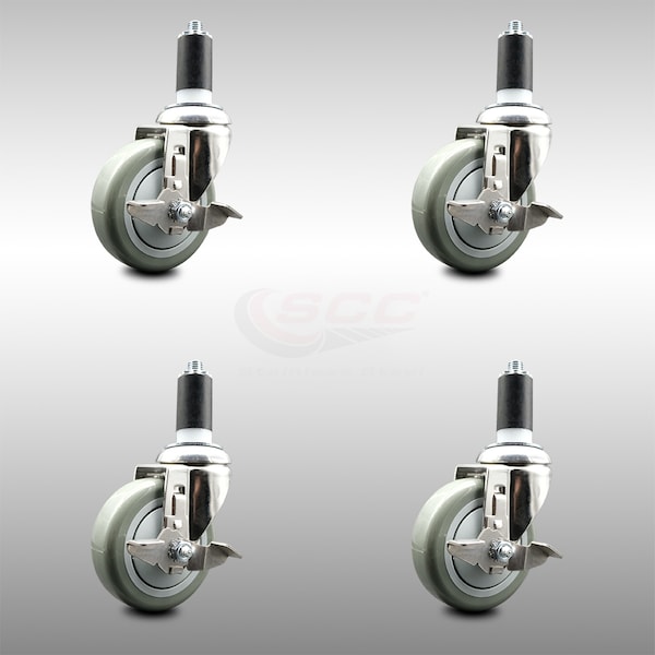 Service Caster 4 Inch 316SS Gray Poly Swivel 1-3/8 Inch Expanding Stem Caster Set Brake SCC SCC-SS316EX20S414-PPUB-TLB-138-4 - main